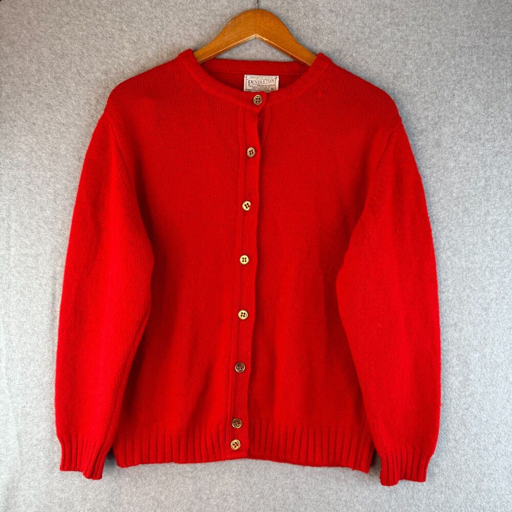 Vintage Red Pendleton Button Up Sweater Cardigan 100% Virgin Wool Grandma Core M